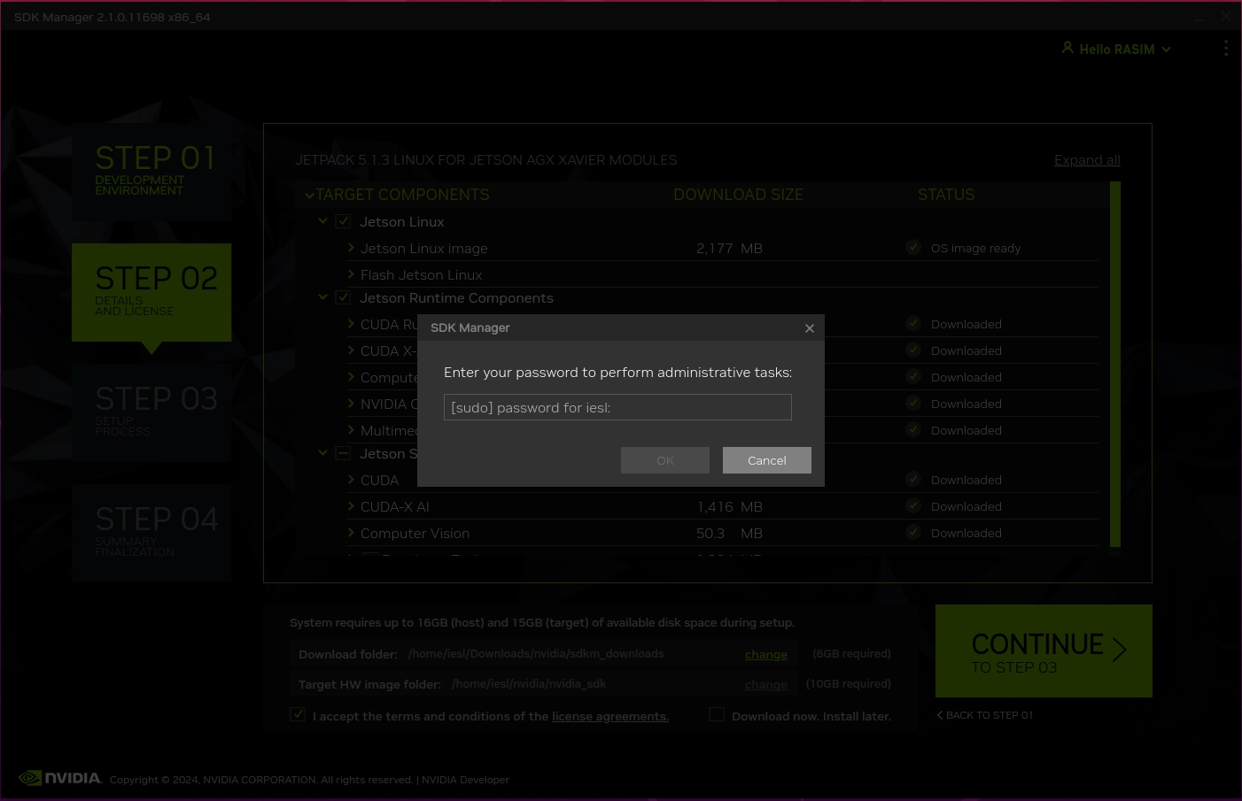 Accept license agreements